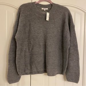 Madewell Gray Ribbed Crewneck Pullover